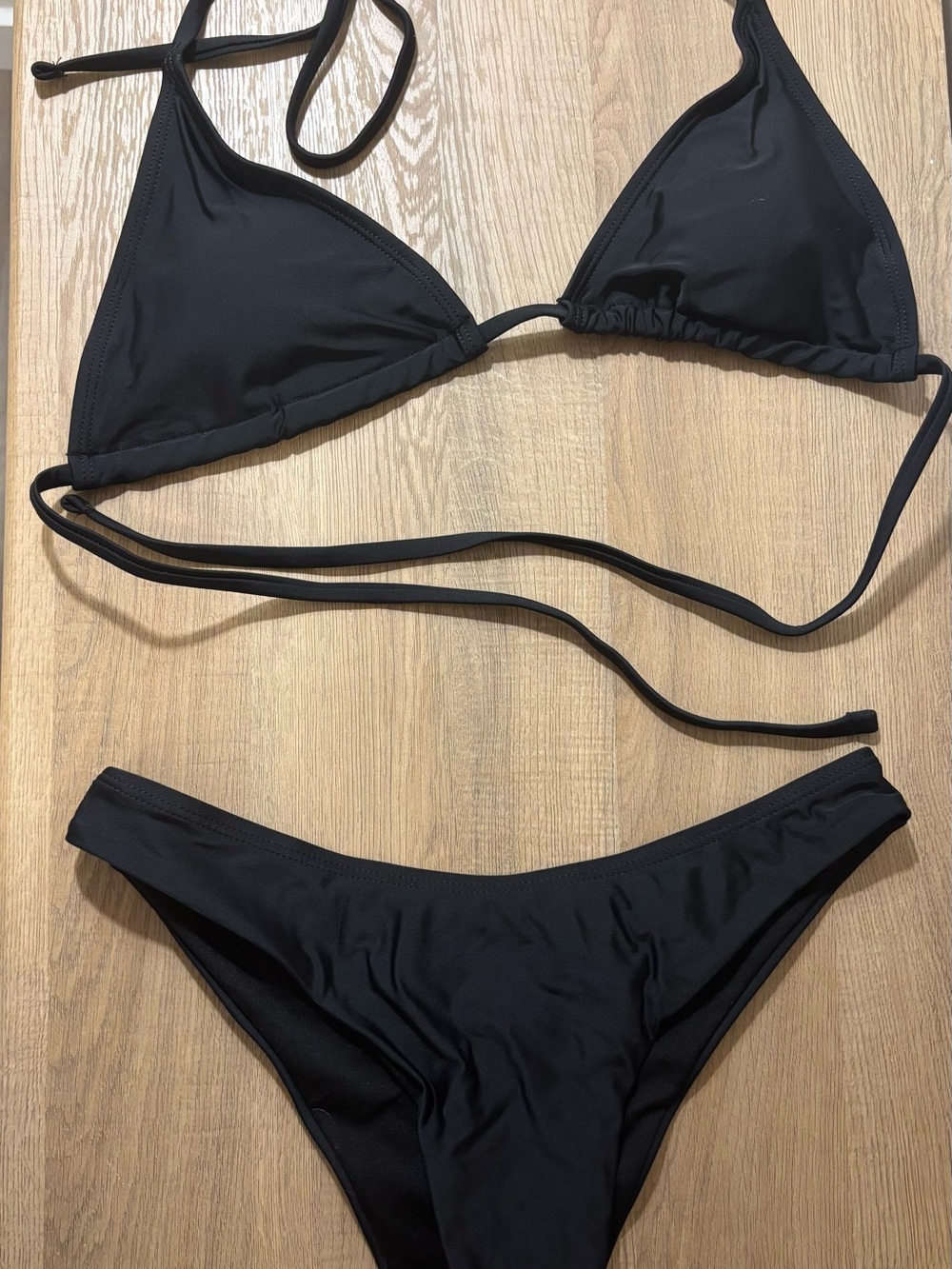 SHEIN Black Triangle Tie Bikini Set